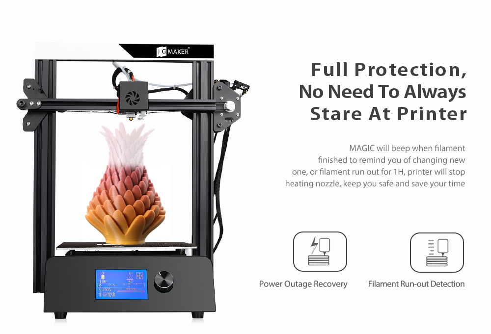 JGAURORA JGMAKER Magic DIY FDM 3D Printer High Precision Metal Frame Kit - Black US Plug (3-pin)