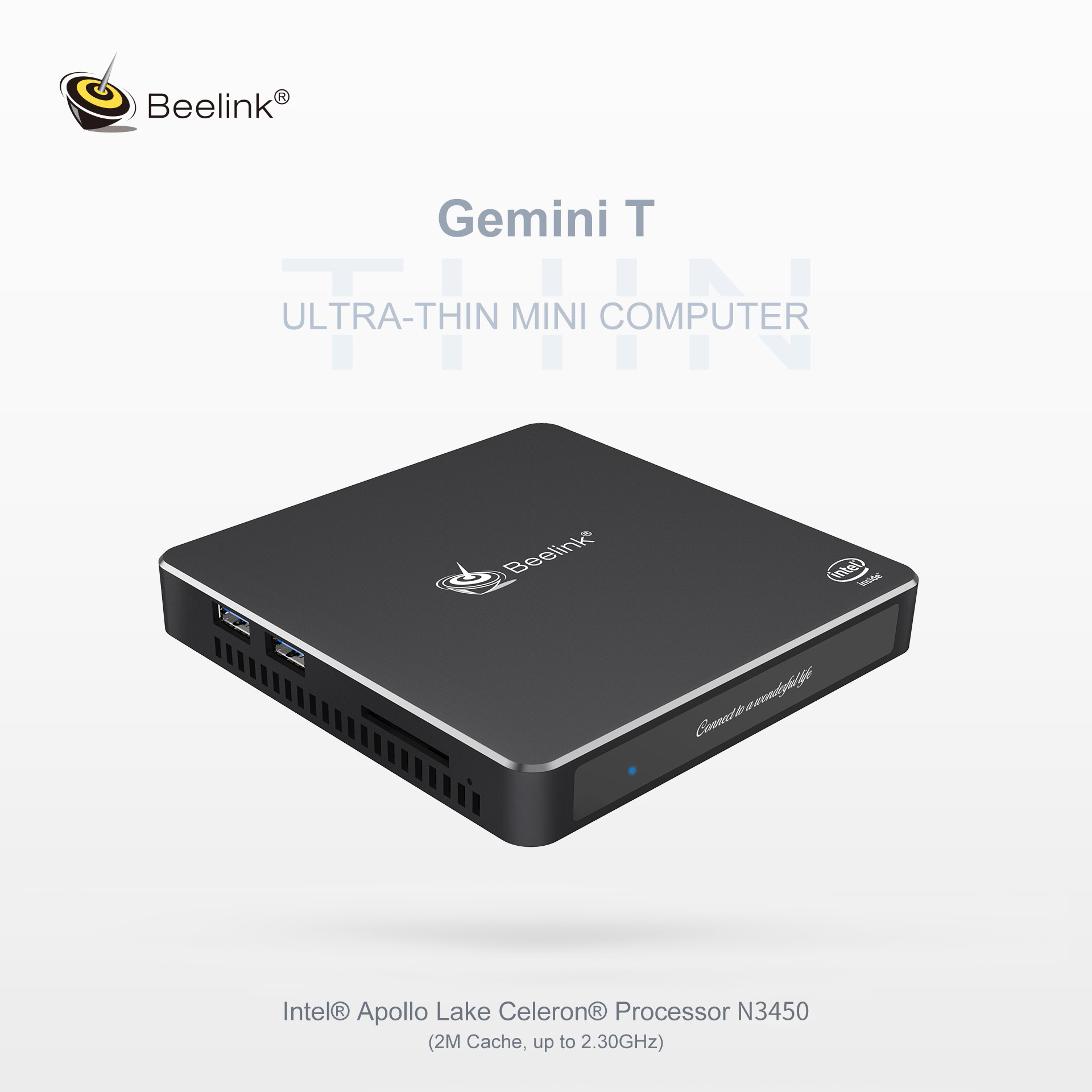 Beelink Gemini T34 Intel Apollo Lake N3450 Mini PC With Intel HD Graphics 500 / 2.4GHz + 5.8GHz WiFi / 1000Mbps / 4 X USB3.0 / Bluetooth 4.0 / Support Dual Screen Display - Black 8GB LPDDR3 + 128GB SSD EU Plug