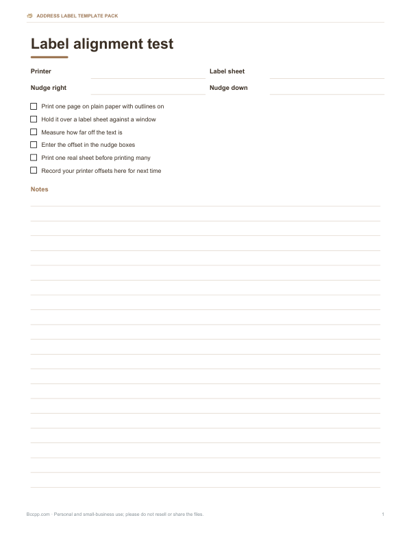 Preview of Printable Address Label Alignment Test Guide